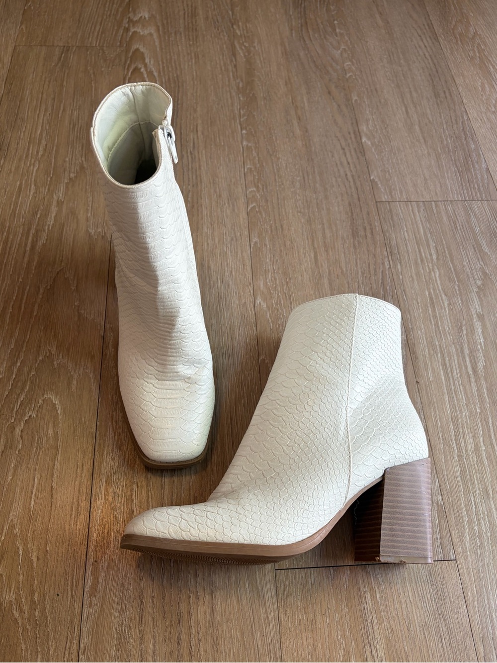 Altar’d State White Croc/Snake Print Ankle Booties